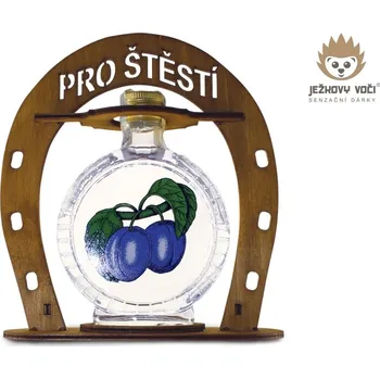 Dárkový potravinový koš DÁRKOVÁ LÁHEV - PODKOVA PRO ŠTĚSTÍ - S ALKOHOLEM 45% ŠVESTKA