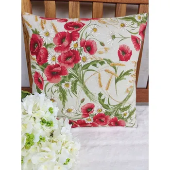 Povlak na dekorativní polštářek Povlak na polštář - vlčí máky a obilí