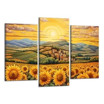 Obraz Obraz na plátně Krajina se slunečnicemi , třídílný 3750CX