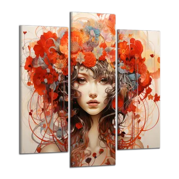 Obraz Obraz na plátně Dívka s květinami , třídílný 3344CY