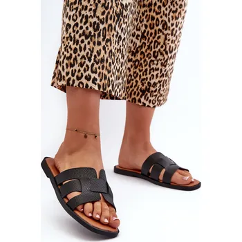 Dámské pantofle Ploché Dámské Žabky Z Ekokože Risamay Barva: Černá, Velikost: 37