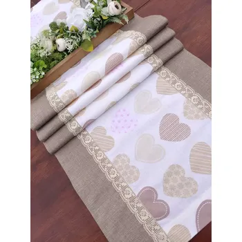 ubrus Běhoun - srdce béžová a růžová s kávově hnědou