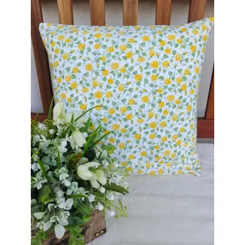 Povlak na dekorativní polštářek Povlak na polštář 40 x 40 cm – Žluté růžičky | Ruční výroba z bavlny