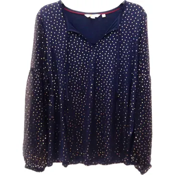 Dámská halenka Halenka tmavě modrá, zlaté puntíky, průhledné rukávy Velikost: 38