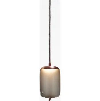 Brokis Skleněné svítidlo ve tvaru válce Knot Small Cilindro Barva skla: Hnědá kouřová lesklá, Povrch montury: Bílý matný komaxit, Povrch rozety: Mosaz PC01034_067