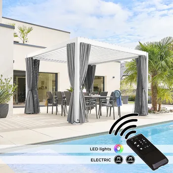 Zahradní altán DEOKORK Zahradní hliníkový altán elektrický MEGAN 3,6x3,6 m (bílá)