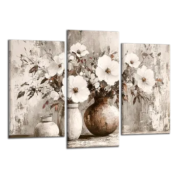 Obraz Obraz na plátně Bílé květy ve vázách , třídílný 4055CX