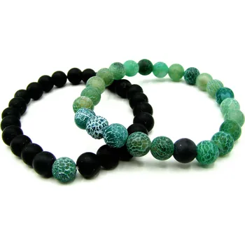 Šperk Steel Jewelry Náramky pro páry zelený a černý z přírodních kamenů NR250108 dárkové balení zdarma