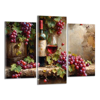 Obraz Obraz na plátně Víno a hrozny , třídílný 3879CX
