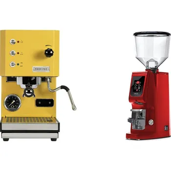 Kávovar Profitec GO, yellow + Eureka Atom W 65, ferrari red