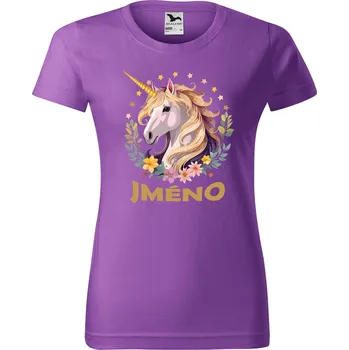 DOBRÝ TRIKO Dámské tričko Jednorožec se jménem Barva: Fialová, Velikost: 2XL