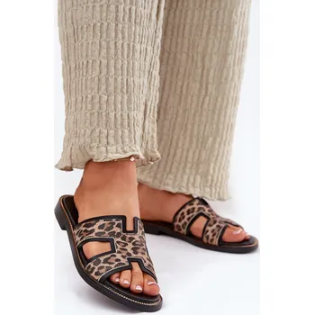 Dámské pantofle Kožené Ploché Pantofle S Panteřím Vzorem Zazoo 40383 Barva: Černá, Velikost: 38