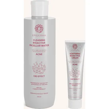EPIDERMA® Bioaktivní kosmetika CBD krém při akné 30 ml + Bioaktivní CBD micelární voda při akné 300 ml dárková sada