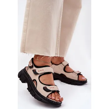 Dámské sandále Kožené Dámské Sandály Se Suchými Zipy Artiker 56C0471 Barva: Béžová, Velikost: 37