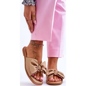 Dámské pantofle Dámské kožené pantofle s mašlí Becky Barva: Béžová, Velikost: 37