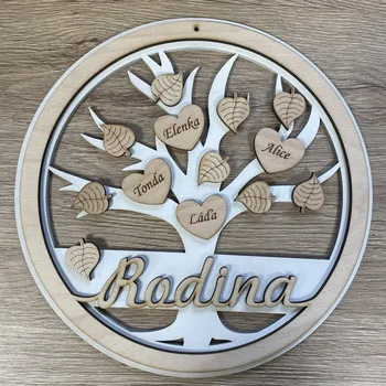 Dřevěný strom RODINA 30 cm, na zavěšení, 3 barevné varianty Barva: Přírodní-bílá