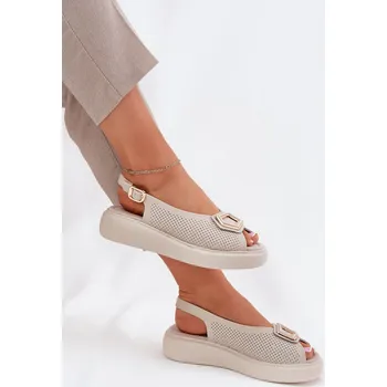 Dámské sandále Dámské Kožené Sandály S Dekorací S.Barski LR51-786 Barva: Béžová, Velikost: 41