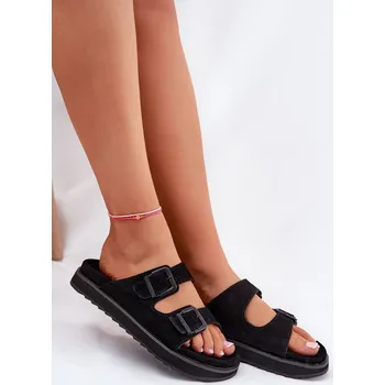 Dámské pantofle Dámské Zamszové Klapky S Klamrami D.Franklin DFSH405001 Barva: Černá, Velikost: 38