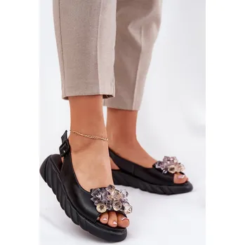 Dámské sandále Dámské kožené sandály s krystaly Artiker 54C1628 Barva: Černá, Velikost: 36