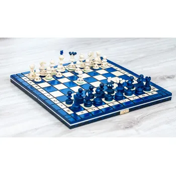 Šachy Dřevěný šach Dámský gambit modrý + doprava zdarma