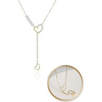 Náhrdelník Flamenco Mystique Náhrdelník z ušlechtilé oceli pozlacený 14k zlatem, SRDCE s cyrkonii, perly NST2172