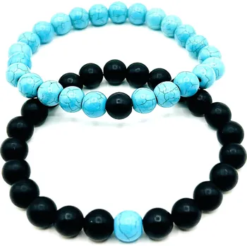 Náramek Steel Jewelry Náramky pro páry tyrkysový a černý z přírodních kamenů NR250103 dárkové balení zdarma