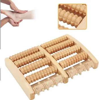 Masážní přístroj Dvojitý masážní váleček na nohy masážní přístroj dřevěný 5-řadý pro nohy 10 válečků