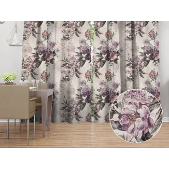 ubrus Dekorační závěs Parma PM-112 Fialové květy na smetanovém 145x140 cm