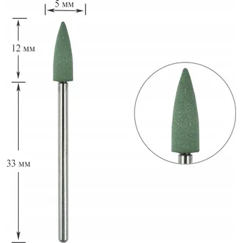 Fréza na nehty TUFI profi zelená silikonová pro leštění, malý ostrý kužel 12x5 mm