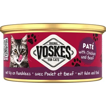 Krmivo pro kočku VOSKES CAT MOKRÉ KRMIVO PRO KOČKY KUŘE S HOVĚZÍM 85G