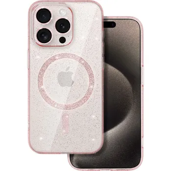 Pouzdro na mobilní telefon Glitter Magsafe Case pro Iphone 15 Pro Max růžové čiré