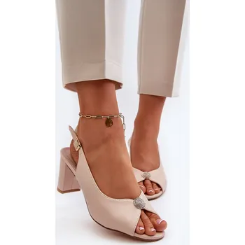 Dámské sandále Elegantní Sandály Na Podpatku S Ozdobou Trasea Barva: Béžová, Velikost: 36