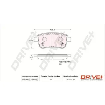 Brzdová destička Sada brzdových destiček, vždy 4 kusy v sadě Dr!ve+ DP1010.10.0390