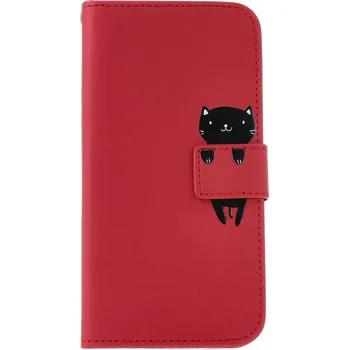 Pouzdro na mobilní telefon Pouzdro Samsung A55 knížkové vínové s kočičkou (kryt neboli obal na Samsung A55)