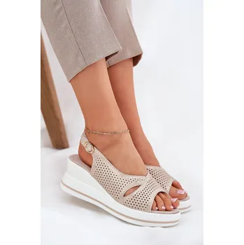 Dámské sandále Dámské Kožené Sandály Na Klínu S.Barski LR51-660 Barva: Zlatá, Velikost: 37