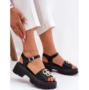 Dámské sandále Dámské Kožené Sandály Se Zlatým Detalem Vinceza 79541 Barva: Černá, Velikost: 37