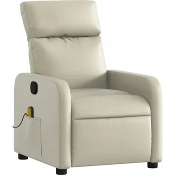 Křeslo Rozkládací masážní křeslo krémové umělá kůže