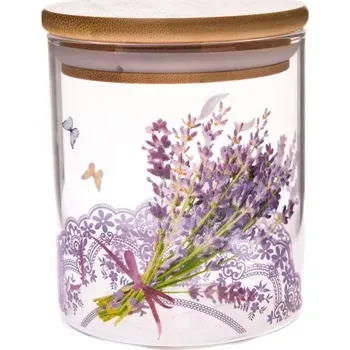 Dóza na potraviny Skleněná dóza s bambusovým víčkem - levandule, 440ml