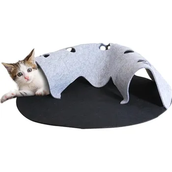 Pelíšek pro kočku Skládací tunel pro kočky se spacím a hracím prostorem, plst pelíšek , šedý