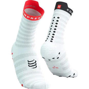 Pánské ponožky Compressport Pro Racing Socks V4.0 Ultralight Run High white/fluo red/black - EU 35-38