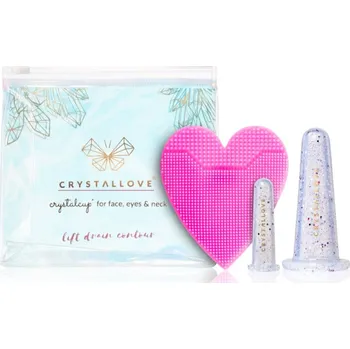 Kosmetická sada Crystallove Crystalcup masážní pomůcka na oční okolí 1 ks + masážní pomůcka na obličej, krk a dekolt 1 ks + čisticí kartáček na obličej 1 ks + transparentní kosmetická taštička 1 ks