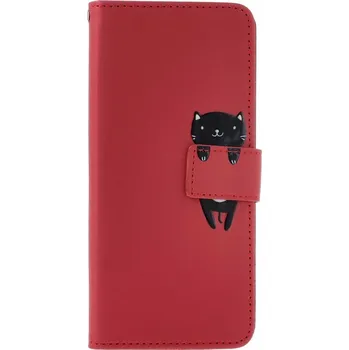 Pouzdro na mobilní telefon Pouzdro Xiaomi Redmi Note 13 knížkové vínové s kočičkou (kryt neboli obal na Xiaomi Redmi Note 13)