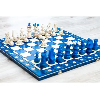 Šachy Dřevěné šachy královské modré + doprava zdarma