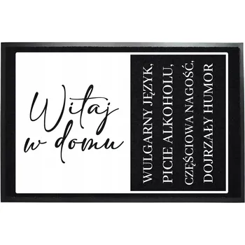 Rohožka ČERNÁ VSTUPNÍ ROHOŽKA POD DVEŘE 40X60 HUMOR HIT NÁPIS VÍTEJTE DOMA