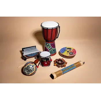 Hudební nástroj pro děti Dětský Perkusní Set 7 Hudebních Nástrojů z Přírodních Materiálů