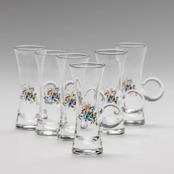 Sklenice Sada 6x sklenice na likér s uchem čirá s motivem kytice č. 2