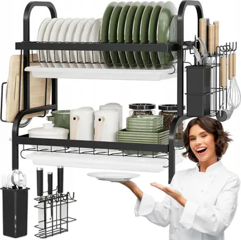 Odkapávač na nádobí Dvoupatrový odkapávač na nádobí Loftek, kovový, bílý, k dřezu