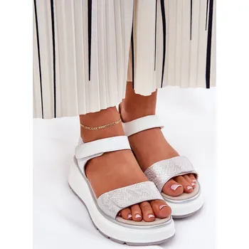 Dámské sandále Dámské Sandály Na Klinu A Platformě S Ozdobami S.Barski HY056 Barva: Stříbrná, Velikost: 39