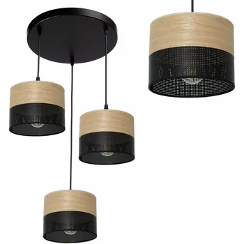 ZÁVĚSNÁ LAMPA LUSTR STÍNIDLO S DÍRKAMI DŘEVO E27 LED