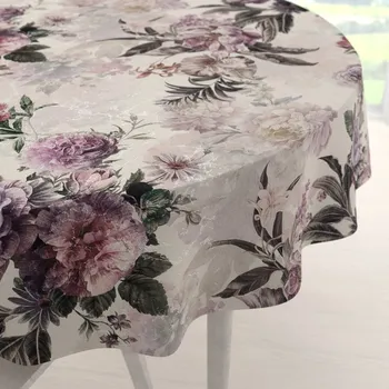 ubrus Dekorační kulatý ubrus Parma PM-112 Fialové květy na smetanovém Ø 40 cm